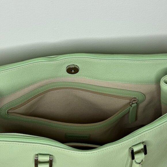 Levenger Pastel Green Pebble Leather Luxury Shoulder Handbag Purse - Picture 12 of 14